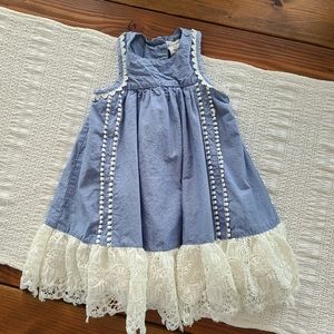 Artisan Ny Blue and White Lace Trim Girls Dress